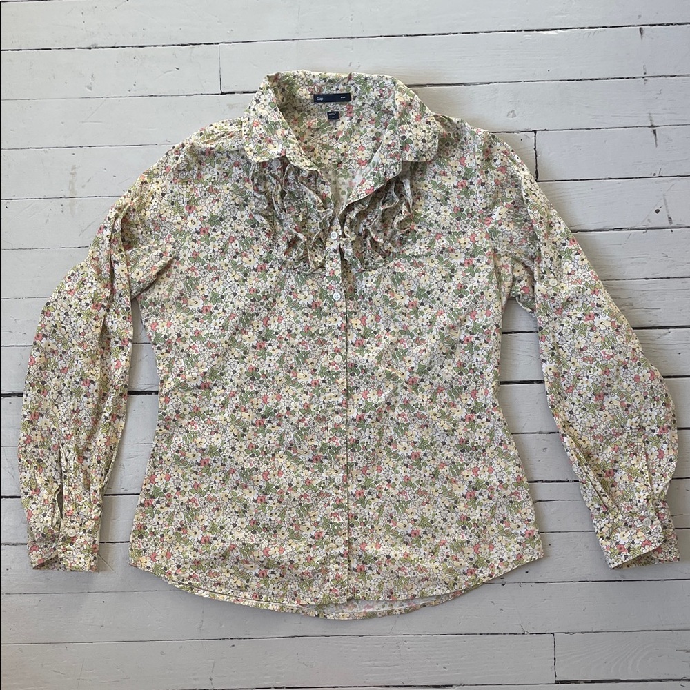 Vintage GAP Floral Button Down with Ruffled Detail